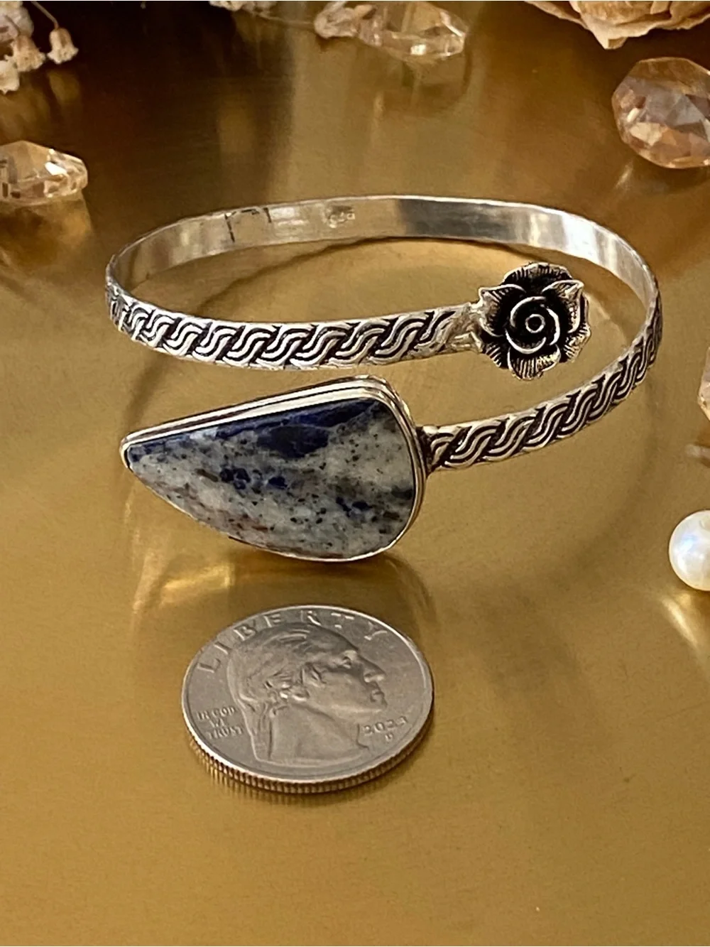 Sodalite Hand Crafted Flower Bypass Bangle
